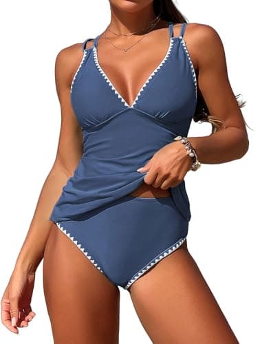 Jillumi Tummy Control Swimsuits for Women Ruched Tankini Solid Two Piece Bathing Suits Modest Swimsuits Swimsuit with Shorts (Blue XL) - Image 1
