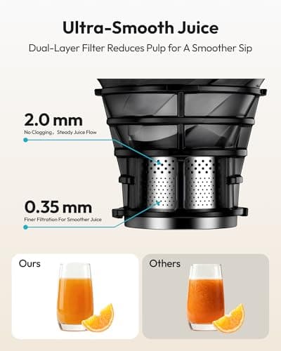 Cold Press Juicer Machines, EUHOMY 5.8" Wide Feed Chute, Slow Masticating Juicer for Whole Vegetables and Fruits, 99.6% High Juice Yield, Easy to clean, Juicer Machines with BPA Free - Thumbnail 5