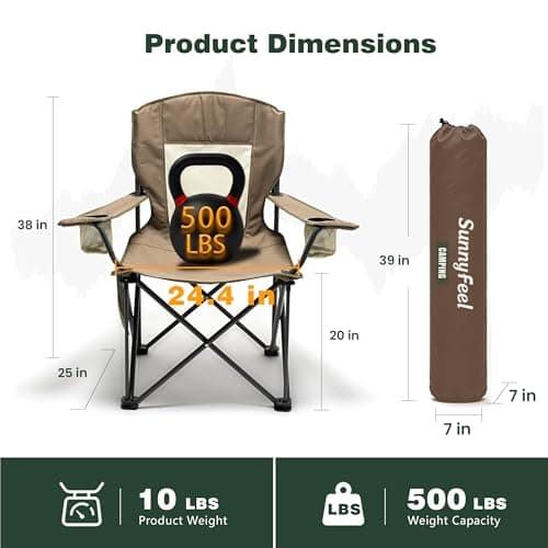 SUNNYFEEL Oversized Folding Camping Chair 500 LBS Heavy Duty Lawn Chairs with Portable Folding with Armrest, Cup Holder, Pocket ＆Bag for Outdoor Camping/Beach/Travel/Picnic/Fishing - Thumbnail 2