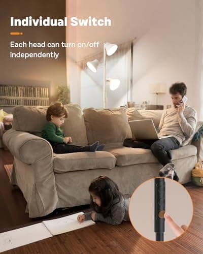SIBRILLE LED Floor Lamp, 36W Modern Floor Lamp with Remote & Touch Control, 4 Color Temperatures, Standing Lamp with 3 Rotatable Lights, Floor Lamps for Living Room, Bedroom, Office - Thumbnail 3