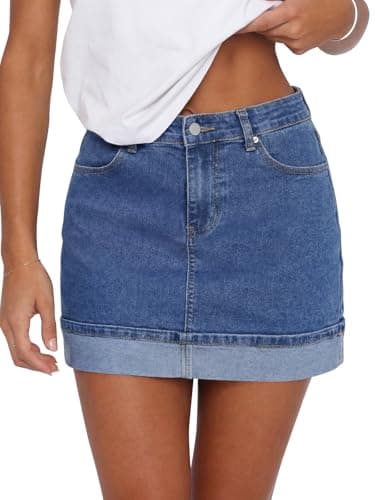 Tankaneo Womens Denim Jean Skirt Casual Summer Cute Mini Stretch High Waisted Trendy Y2K Skirts with Pockets Blue - Image 1