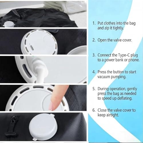 Professional Vacuum Bags with Built-in Pump, 30L IP67 Vacuum Seal Bags with See-through Window, Space Saver Bags for Clothing Travel (Black) - Thumbnail 5