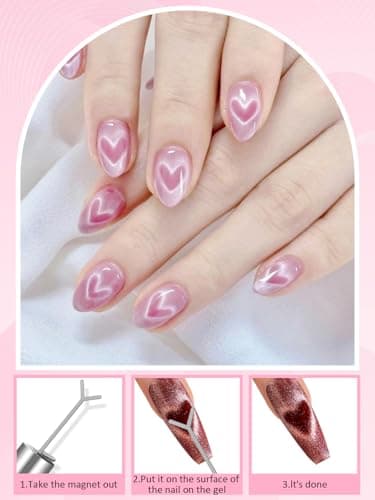 TOROKOM Cat Eye Magnetic for Nails, 54PCS 3-in-1 Cat Eye Gel Nail Polish Magnet Tools Powerful Set Multiple Style Nail Magnets French Heart Beads Nail Art Tools for Nail Art Designs - Thumbnail 5