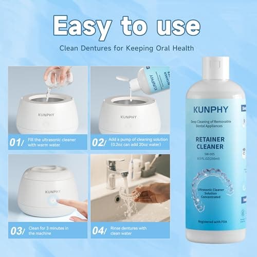 Ultrasonic Retainer Cleaner Solution for Ultrasonic Denture Cleaner-Professional Cleaning of Retainers, Invisible Aligners, Mouth Guards, Night Guards, Remove Odors, Discoloration & Stains 8.5oz - Thumbnail 6