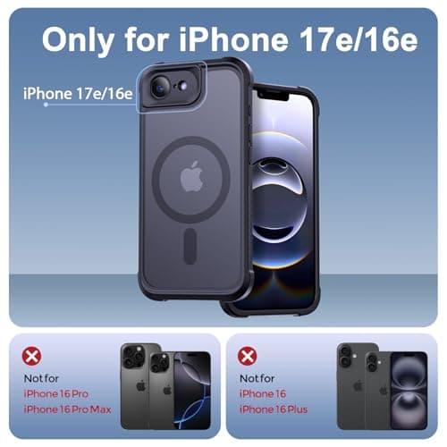 Thomo Magnetic for iPhone 17e Case/iPhone 16e Case, [Full Camera Protection] [Compatible with Magsafe] Military-Grade Shockproof, Anti-Fingerprint Translucent Matte Phone Case,Black - Thumbnail 2