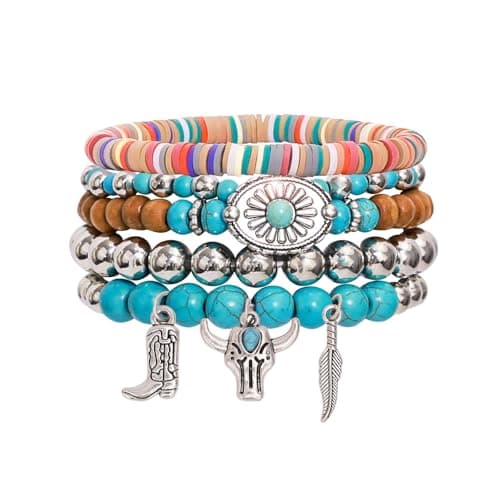 Sistble Cowgirl Bracelets for Women Girls, Cowgirl Jewelry Western Gifts for Women Cow Girl Accessories Bead Bracelet Stackable Turquoise Boot Western Outfit Party Birthday Halloween Christmas Jewelry - Image 1