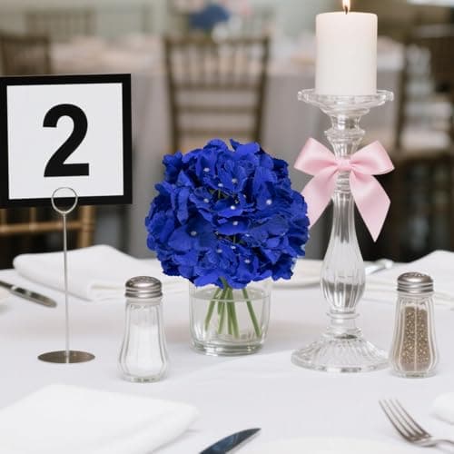 BSMYBO 50pcs Hydrangea Artificial Flowers Royal Blue Faux Hydrangea Flowers Heads with Stems Silk Flowers for Wedding Arch, Table Centerpieces, Home, Garden, Baby Shower, Party Decor - Thumbnail 4