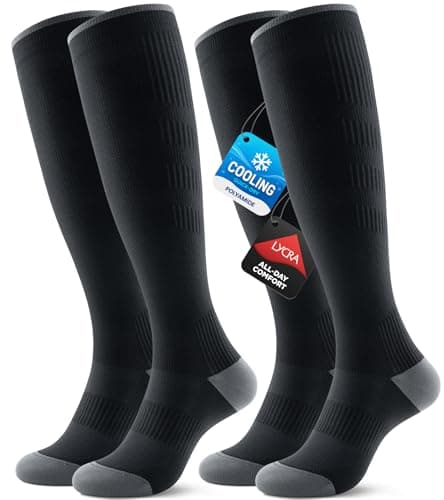 Benirap Breathable Compression Socks for Women Men, 20-30mmHg Knee High Circulation for Travel, Flying, Athletic, 2 pairs(Black,L-XL) - Image 1