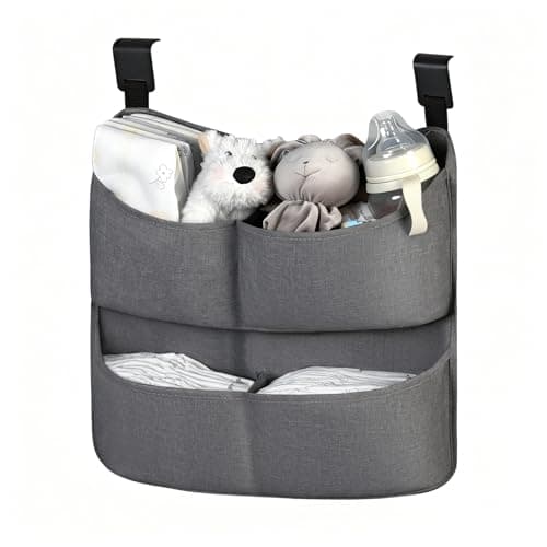 cutebeams Hanging Diaper Caddy for Crib, Diaper Organizer for Changing Table, Bassinet, Stroller, Playpen accessories – Large Capacity Baby Diaper Caddy Organizer with 4 Deep Pockets - Image 1