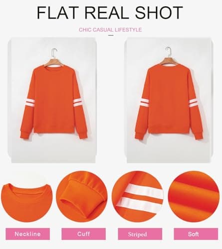 KevaMolly Women Varsity Striped Drop Shoulder Sweatshirt Orange XXL - Thumbnail 5