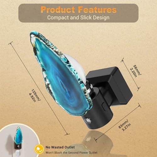 JandCase Night Lights Plug into Wall, Agate Night Light, Dimmable Night Light Aesthetic Crystal, Dusk to Dawn Sensor，Healing Stone Agate Decorative Nightlight for Home Living Room - Thumbnail 5