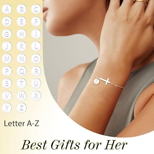 Btysun Religious Gifts for Women, Mothers Day Gifts from Daughter Cross Bracelets for Women I Initial Bracelet Christian Confirmation Gift Baptism Communion Faith Jewelry - Thumbnail 2