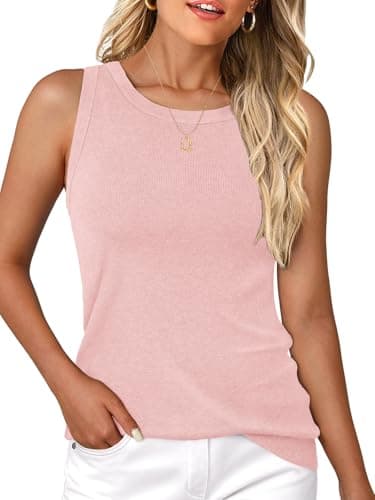 GKBK Women's Soft Cashmere Wool Blend Knit Sweater Vest Trendy Crewneck Sleeveless Tank Top for Business Casual and Old Money Fashion Pink - Image 1