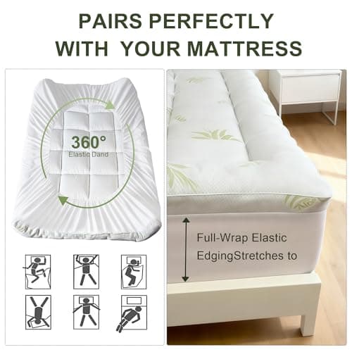 Mattress Topper Queen Size Aloe Vera Blend Viscose Derived from Bamboo Pillow Top - Extra Thick Padded Mattress Pad & Protector, Breathable Fitted Deep Pocket 8-21, Ultra Soft & Supportive 1100GMS - Thumbnail 4