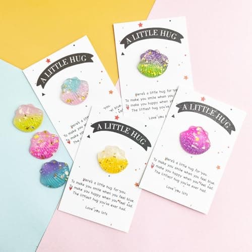 mountova 10 Sets Pocket Hug Card with Shell Token Encouragement Greeting Cards with Motivational Quotes Inspirational Emotional Support Anxiety Relief Keepsakes for Friends, Family - Thumbnail 2