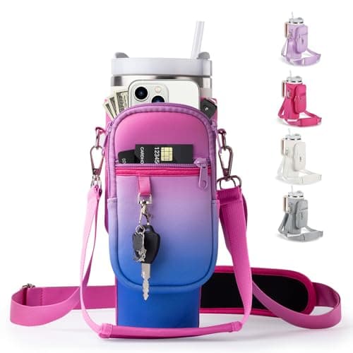linmaya Water Bottle Carrier Bag for Stanley Cup 40/30oz with Phone Holder Pockets,Neoprene Water Bottle Cross-body Bag with Adjustable Shoulder & Hand Strap Stanley Cup Accessories