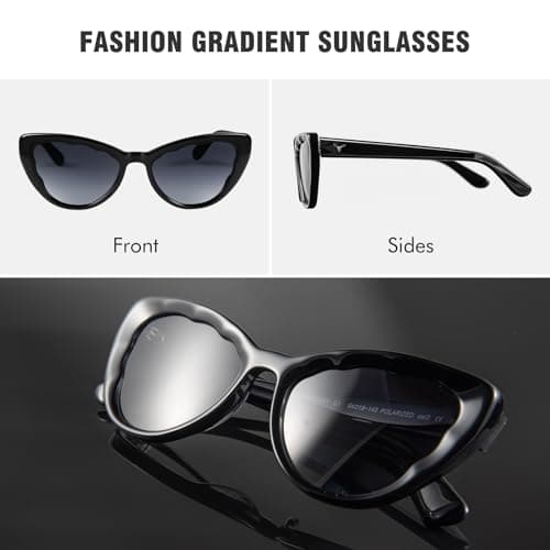THUNY Black Cat Eye Sunglasses with UV400 Protection for Women,Trendy Polarized Acetate Cateye Sunglasses Petals-Pattern Frame for Ladies,Fashion Gradient Retro Sun Glasses for Travel Driving Outdoor - Thumbnail 4