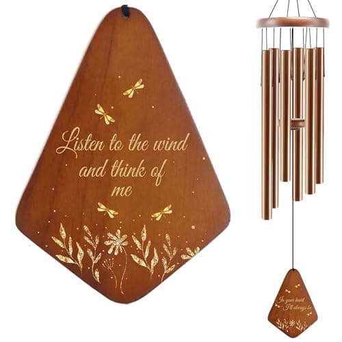 JMsuertes Memorial Sympathy Wind Chimes for Outside, Dragonfly Wind Chimes for Loss of Loved One Mother Father, Bereavement/Condolence/Funerary/Remembrance Gift Idea,32inch Wooden,Brown - Image 1