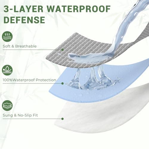 King Waterproof Mattress Protector, Tencel Bamboo Cooling Breathable Mattress Cover with Deep Pocket, Noiseless Fitted Mattress Pad, Soft Mattress Procter King Size Bed, 78"x80" - Thumbnail 2