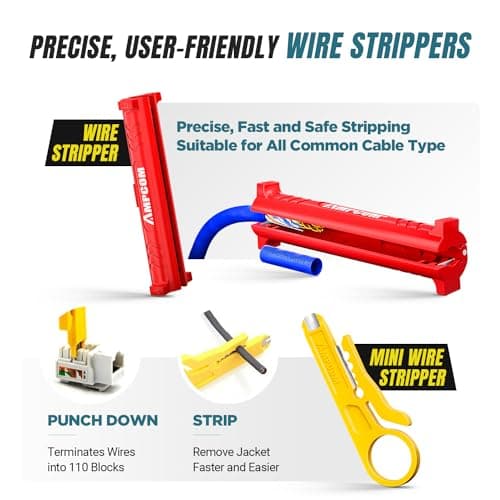 AMPCOM Ethernet Crimping Tool Kit 7-in-1 RJ45/RJ11 Network Tool Kit for Cat6/Cat5e/Cat5 RJ45 Connectors with 110 Punch Down Tool Wire Stripper in Portable Waterproof Bag - Thumbnail 4