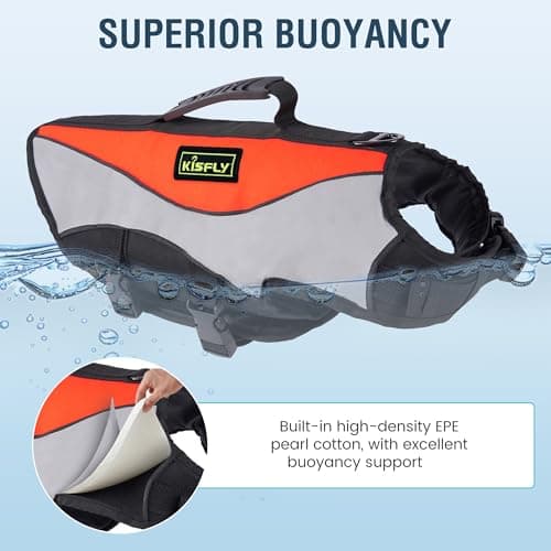 Dog Life Vest for Swimming and Boating - Adjustable Reflective Flotation Jacket, High Buoyancy Life Jacket for Dogs with Rescue Handle, Small Dog Safety Gear for Pool, Beach(S, Orange) - Thumbnail 2