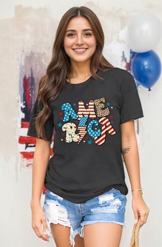 American Flag Shirts Women 4th of July Shirt Loves Jesus and America Too Tshirt Patriotic Short Sleeve Tops - Thumbnail 4