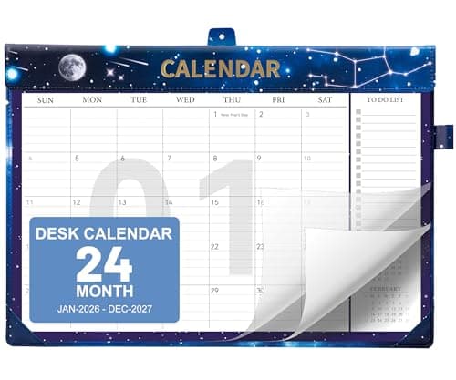 MINICAGIE Desk Calendar 2026-2027 Jan 2026-Dec 2027 Leather 17x12 Desk Top Calendar with Plastic Cover & To-Do Lists Large Desktop 2026 Office Wall Calendar for Office School Home, Women Men Gift, Blue - Image 1