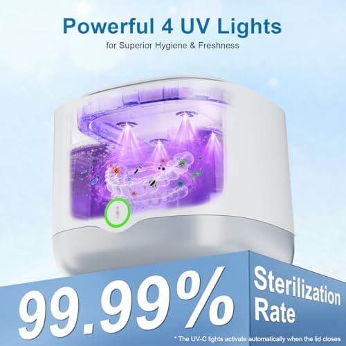 OnBeam Ultrasonic Retainer Cleaner, 45kHz Retainer Cleaner Machine 4000mAh for Denture, Night Guard, Mouth Guard, Aligner, Brace 24W Dental Cleaning Pod with 4 UV Lights, 200ml Multiple Cleaning Modes - Thumbnail 4