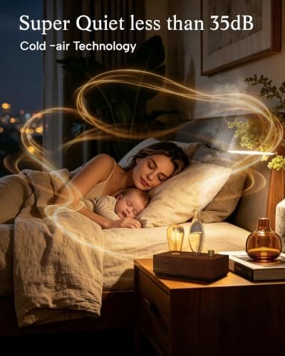 Glass Essential Oil Diffuser with Natural Wood Base, Waterless Aromatherapy Diffusers with Bulb, 3 Color Light Aroma Nebulizer for Home Office Bedroom Yoga | ​A Gift of Fragrance - Thumbnail 2