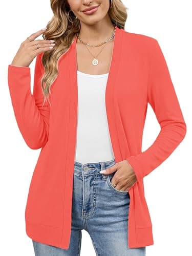 Heymoments Open Front Cardigan for Women Watermelon Red Large Long Sleeve Loose V Neck Outerwear Causal Bolero Lightweight Soft Drape Spring Fall Winter Tops Breathable Knitted Sweaters - Image 1