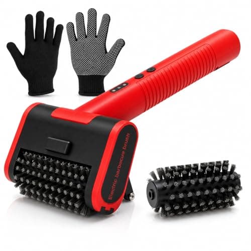 2026 Upgraded Electric Grill Brush, 3-Speed 1400–1800 RPM with LED Light, Rechargeable Electric BBQ Grill Cleaner, Anti-Shedding Brush Head, for Outdoor Grill, (Red)