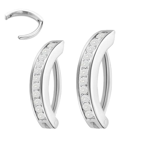 hooppoo 2-Piece Moissanite Belly Ring Set, Hypoallergenic Titanium Clicker with White Gold Plating - 10mm & 12mm Simple Reverse Navel Piercing Jewelry for Women, Men & Sensitive Skin (Silver) - Image 1