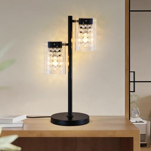 TYhogar Crystal Table lamp-Modern Black Lamps for Living Room,Plug in Bedside Lamps with Switch,Elegant Desk lamp for Room Decor,Bedroom,Dining Room,23" Tall
