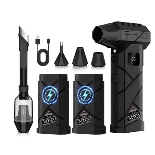 MTOX Compressed Air Duster, 150,000RPM Super Power Rechargeable Electric Air Duster, Blower, 2in1 Vacuum, 4-Gear Adjustable,2 Swappable Battery, LED, for Keyboard, PC, Car, Home (Frosted Black) - Image 1