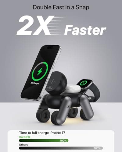 UEQ 3 in 1 Wireless Charging Station for Apple Devices,Foldable Cute Magnetic Mag-Safe Wireless Charger Stand with Night Light for iPhone 17 Air 16 15 14 13 12 Series,AirPods 4 3 2 Pro,Apple Watch - Thumbnail 6