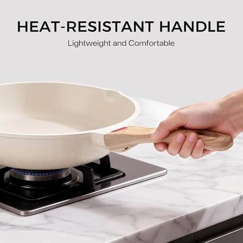 Foorey Home Nonstick Frying Pan Heat-Resistant Handle Ceramic Skillet PFOA Free Cookware Induction Compatible Cooking Pan (White, 9.44 Inch) - Thumbnail 4