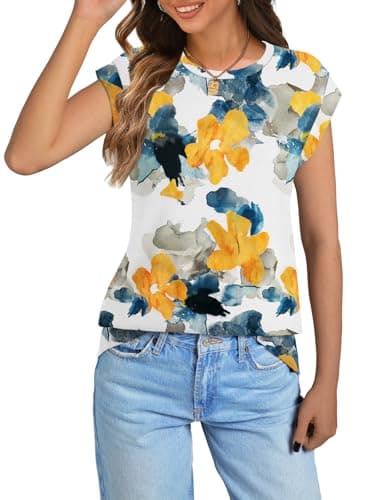 NORACORA Floral Tops for Women Summer Outfits 2026 Comfy Crew Neck T Shirts Chic Hawaiian Outfits Women Blouses Dressy Casual Spring Colored Shirts Multicolor Floral S - Thumbnail 2