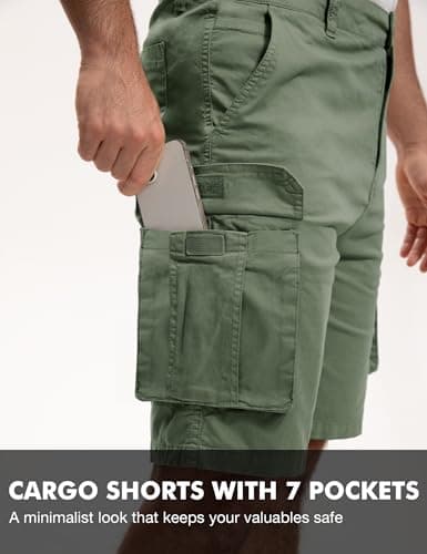 AOHIKE Casual Shorts for Men 7 Pockets - 9" Hiking Shorts Above Knee for Golf Travel Camping, Olive XXL - Thumbnail 2