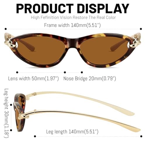 YMRFW Retro Oval Cat Eye Sunglasses for Women Y2k Designer Trendy Narrow Shades Metal Temples UV protection Sun Glasses - Thumbnail 6
