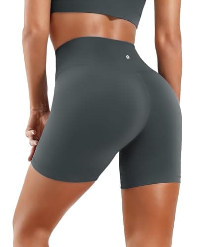 MXYMXY Women’s 6” High Waisted Biker Shorts — Sculpting Fit Tummy Control Workout Shorts Moisture-Wicking Athletic Running Shorts Grey Sage