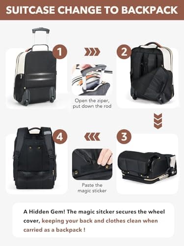 Tonyeee Rolling Backpack for Women, Large Travel Backpack with Wheels Carry on Flight Approved, 15.6 Inch Laptop Wheeled Roller Bag Suitcase for Work Bussiness Weekender (Beige,M Underseat Size) - Thumbnail 3