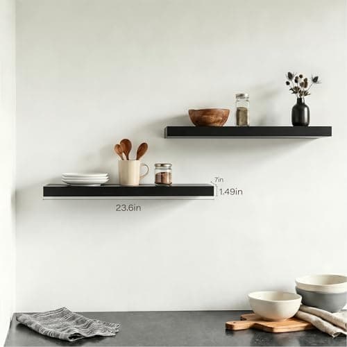 Modcraft Floating Shelves for Wall 24 Inch (Set of 2), 7.1" Deep Wide Wall Mounted Shelf for Bathroom Organizer Over Toilet, Modern Wood Storage Shelving for Bedroom Kitchen Living Room, Black - Thumbnail 4