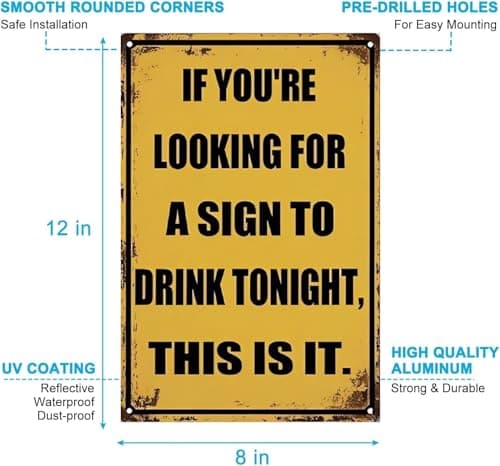 Carastora Funny Metal Bar Sign – Humorous Wall Decor for Home Bar, Man Cave, Garage or Patio – Vintage-Style Tin Sign for Drink Lovers – 8x12 Inch - Thumbnail 6
