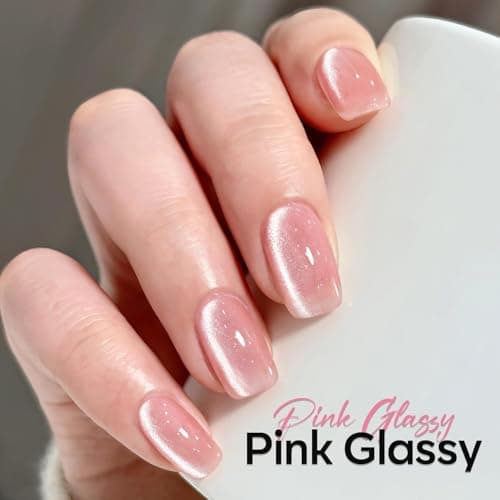 modelones Heart Cat Eye Gel Nail Polish, 2 PCS 15ML Pink Sliver Holographic 9D Cat Eye Glitter Multichrome Silver Pink Shades Polish with Magnet Soak Off Led Nail Art Gel DIY Salon Gift - Thumbnail 6