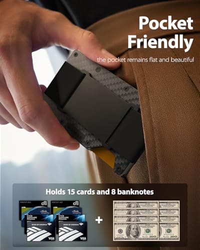 Stouchi Trackable Wallet for Men, Built-in Find My (iOS Only) RFID Blocking Carbon Fiber Slim Wallet Holds 15 Cards Quick Access & Cash Strap Birthday Easter Gift-Ready - Thumbnail 6