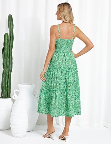 GRACE KARIN 2026 Women's Spaghetti Vacation Sundress Summer Beach Flowy Boho Floral Maxi Dresses with Pockets Green Blue Floral XL - Thumbnail 6