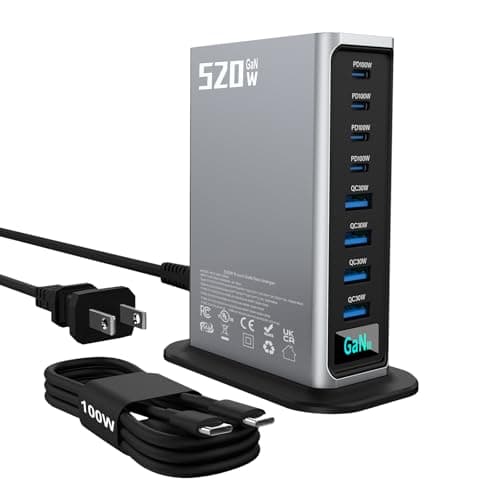 520W USB C Fast Charger Block, PD 3.1 100W 8 Port USB Charging Station, GaN Ⅲ Fast Charging Station for Multiple Devices, Laptop Wall Charger Compatible with iPhone 17/iPad/MacBook etc - Image 1
