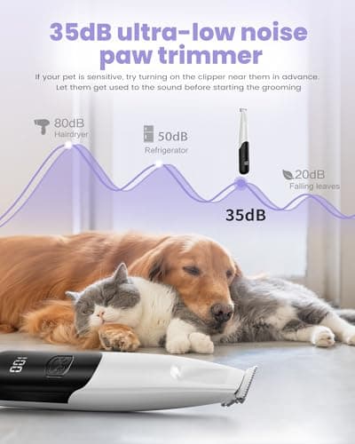 PAPMINI Dog Paw Trimmer with LED Light, 35dB Low Noise Paw Trimmers for Dog's Feet, 2 Speed Safety Electric Dog Clippers for Grooming, Rechargeable Cat Shaver for Paws, Ears, Face, Rump (White) - Thumbnail 2