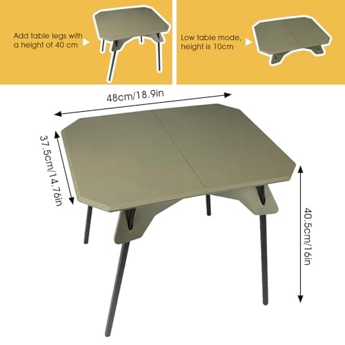 ele ELEOPTION Portable Folding Camping Table Aluminum Legs Fold up Lightweight Outdoor Ultralight Small Foldable Camping Table with Carrying Bag for Beach Picnic Grilling Hiking Fishing Green - Thumbnail 3