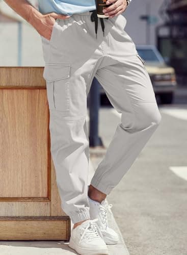 JMIERR Man Fashion Cargo Pants - Casual Cotton Tapered Stretch Twill Chino Athletic Joggers Sweatpants Drawstring Hiking Workout Trousers Travel Pants with Pockets for Men,US 36(L),A Grey3 - Thumbnail 2